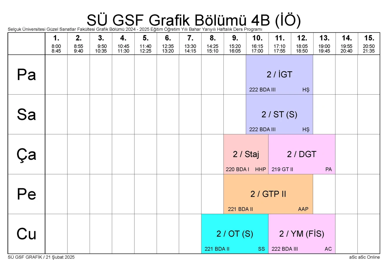SÜ GSF GRAFİK BLM Bahar YY Ders Programı 250221